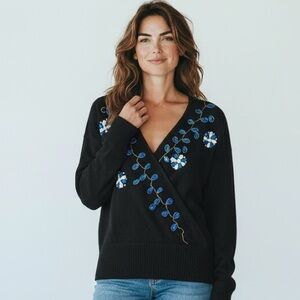 Vintage Cristina's Silk/Angora Blend Jeweled Black Sweater